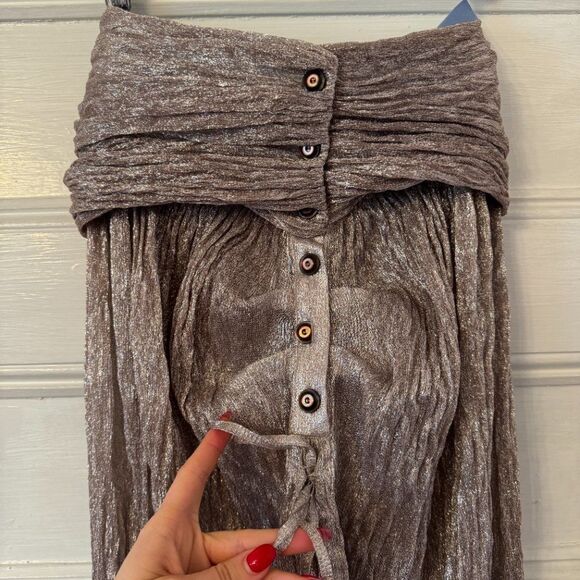 Tory Burch Silver Metallic Shimmering Maxi Skirt - Picture 4 of 10